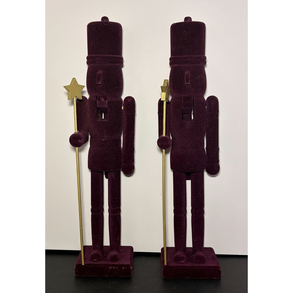 Flocked Nutcrackers Velvet Set Of 2 Festive Christmas Decor ASHLAND Deep Purple